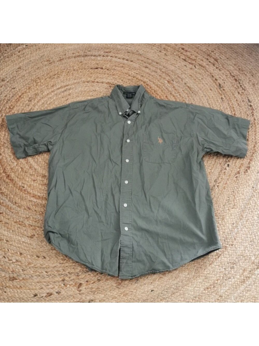 US Polo Assn Mens Green Hunting Fishing Outdoors Casual Preppy Shirt. L